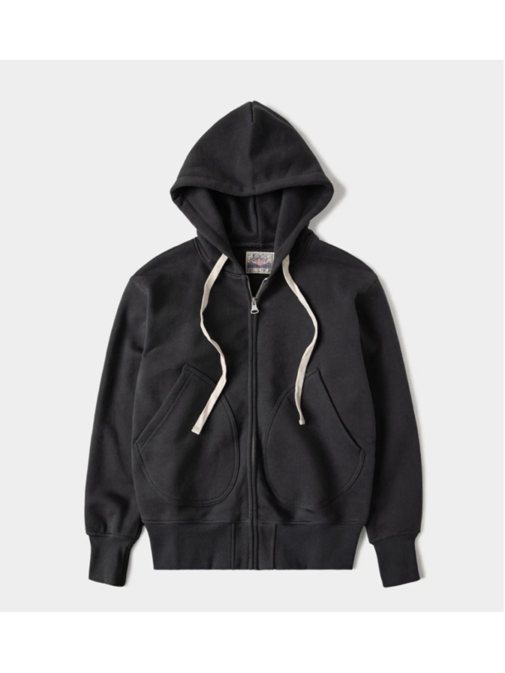 17.5 oz Terry Cloth Zip-Up Hoodie Vintage Black 100% Cotton Sz 42